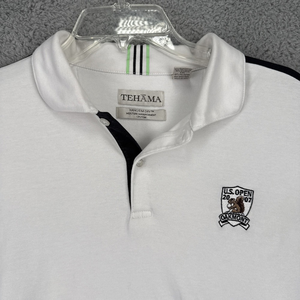 Tehama Hang Em Dry Polo Golf Shirt Mens Medium White 2007 US Open Oakmont